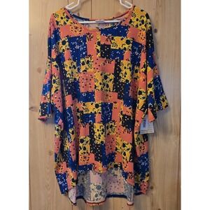 LuLaRoe Women's 3XL Top NWT Abstract Floral Geometric Print High-Low Hem